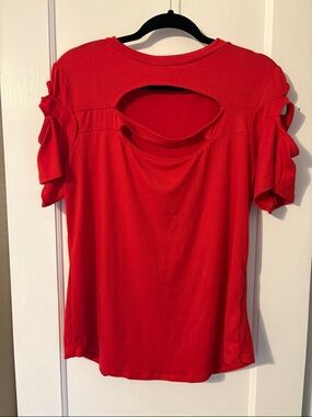 Love Red Short Sleeve Top with Front and Arm Cutouts